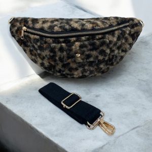 Sac banane peluche moumoute léopard 2 poches - Le Petit Placard