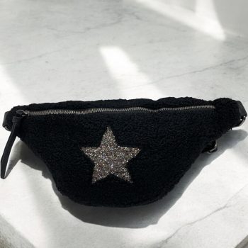 Sac banane peluche moumoute noir avec étoile en strass - Le Petit Placard