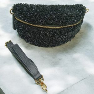 Sac banane peluche moumoute noir fils lurex brillants - Le Petit Placard