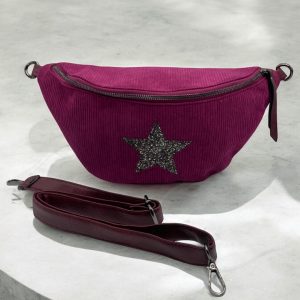 Sac banane rose en velours côtelé avec étoile en strass - Le Petit Placard