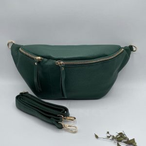 Sac banane simili cuir XL 2 poches couleur vert bouteille - Le Petit Placard