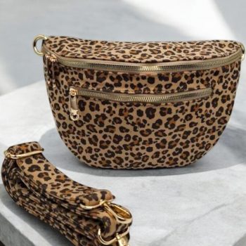Sac banane tissu doux léopard beige clair 2 poches - Le Petit Placard