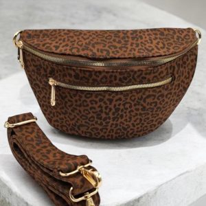 Sac banane tissu doux léopard marron noir 2 poches - Le Petit Placard