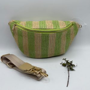 Sac banane tressé raphia beige et vert - Le Petit Placard