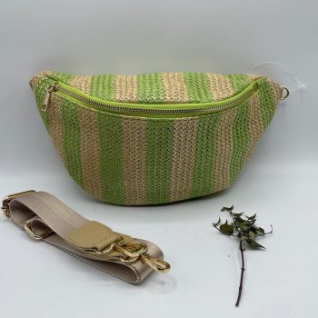 Sac banane tressé raphia beige et vert - Le Petit Placard