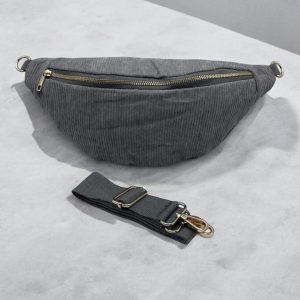 Sac banane velours côtelé couleur gris - Le Petit Placard