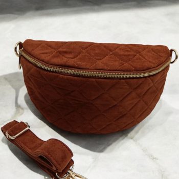 Sac banane velours motifs capitons camel terracotta - Le Petit Placard