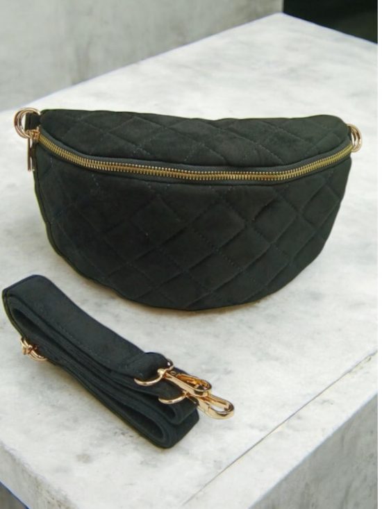 Sac banane velours motifs capitons noir - Le Petit Placard