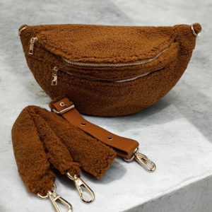 Sac banane XL peluche moumoute camel avec bandouliere moumoute - Le Petit Placard