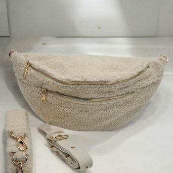 Sac banane XL peluche moumoute écru avec bandouliere moumoute - Le Petit Placard
