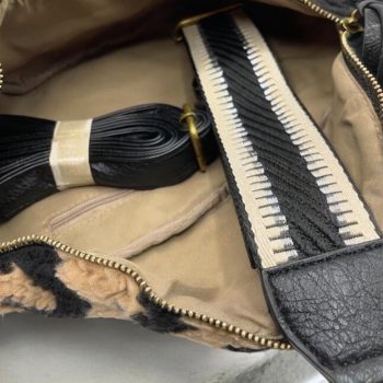 Sac banane XL peluche moumoute léopard taupe