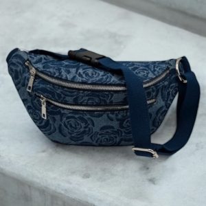 Sac banane XL tissu jean 2 poches motifs fleuri - Le Petit Placard