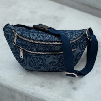 Sac banane XL tissu jean 2 poches motifs fleuri - Le Petit Placard