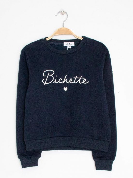 Sweat enfant chaud bleu marine inscription « Bichette » - Le Petit Placard