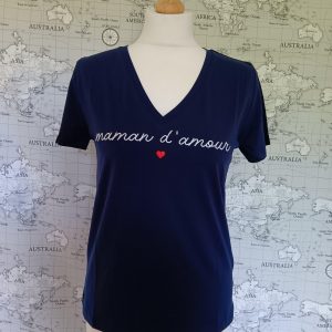 Tee Shirt à manches courtes "maman d'amour" Bleu marine - Le Petit Placard