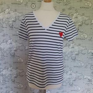 Tee Shirt rayé bleu cœur rouge - Le Petit Placard