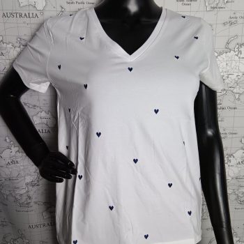 T-shirt manches courtes blanc cœurs brodés bleu marine - Le Petit Placard