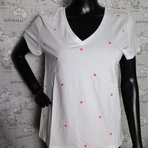 T-shirt manches courtes blanc cœurs brodés rouges - Le Petit Placard