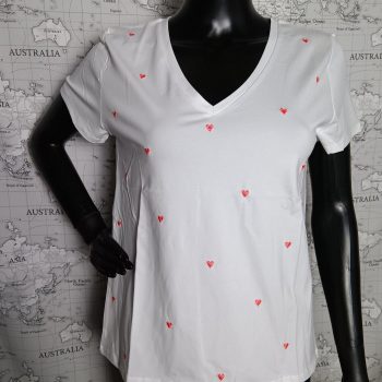 T-shirt manches courtes blanc cœurs brodés rouges - Le Petit Placard