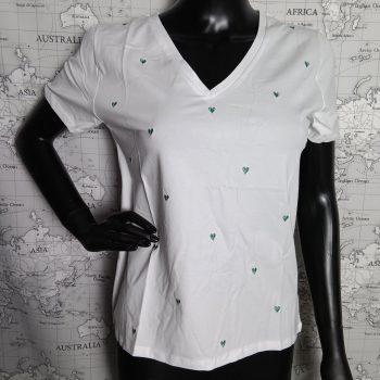 T-shirt manches courtes blanc cœurs brodés verts - Le Petit Placard