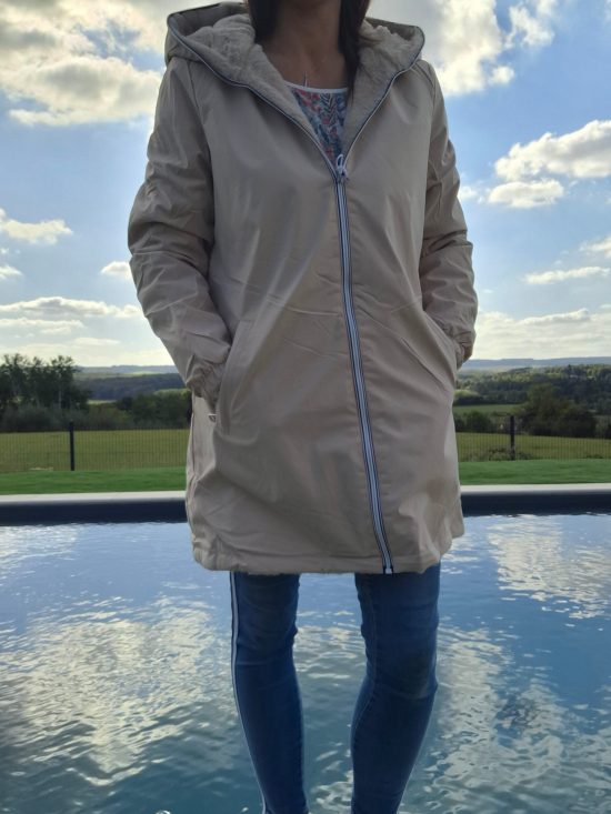 New Lolo - Manteau long beige fourré complet réversible imperméable