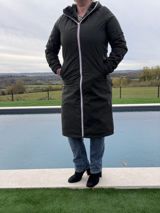 New Lolo - Manteau chaud long hauteur genoux kaki fourré complet réversible imperméable