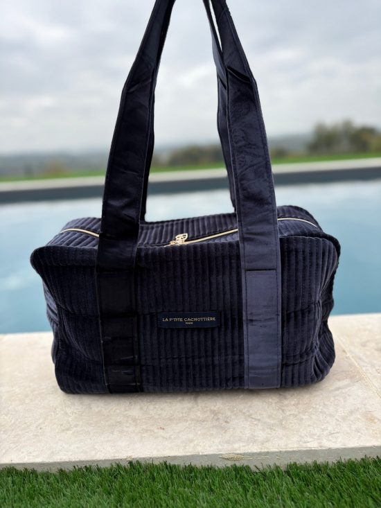 Sac week-end de voyage polochon velours matelassé bleu marine