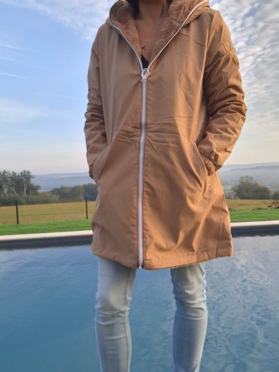 New Lolo - Manteau long camel clair fourré complet réversible imperméable