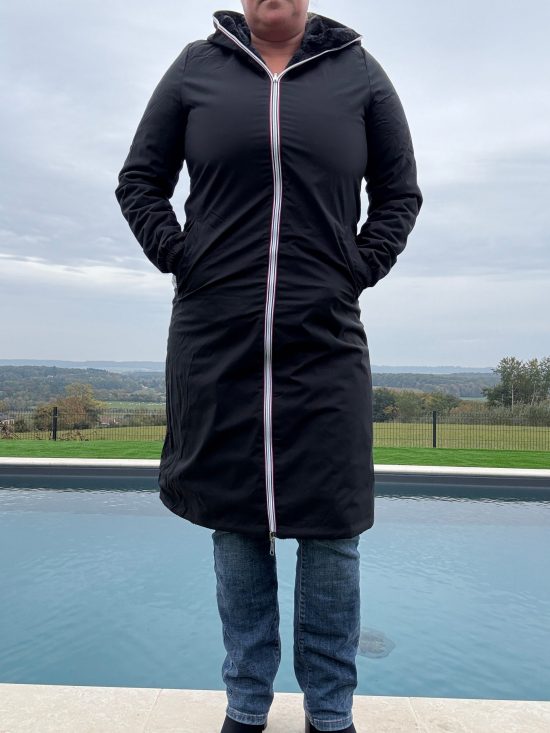 New Lolo - Manteau chaud long hauteur genoux noir fourré complet réversible imperméable - Curvy