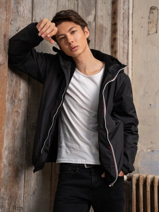 Laura Jo - Manteau HOMME imperméable court fourré fausse fourrure sherpa noir