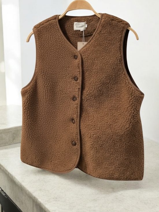 Veste gilet peluche moumoute sans manches marron chocolat