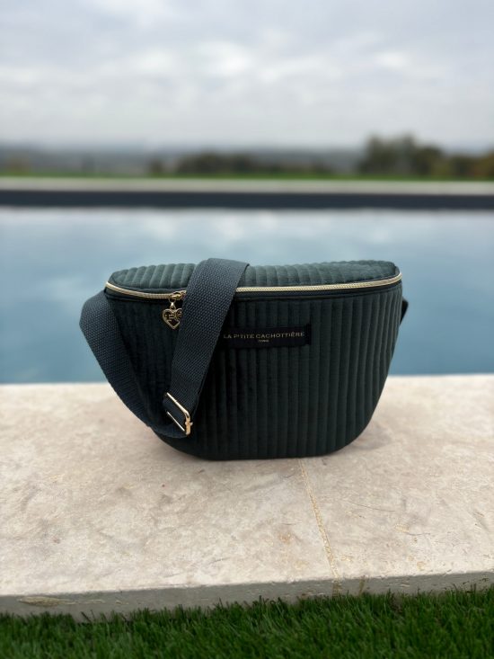 Sac banane en velours côtelé kaki “La P’tite cachottière”