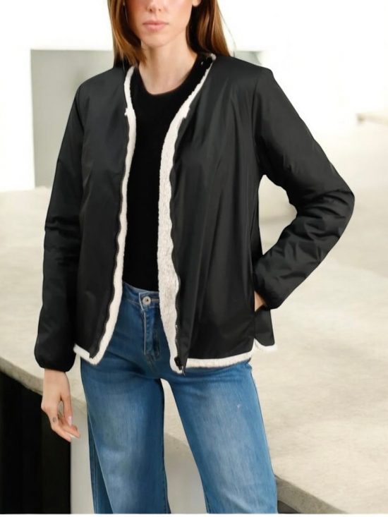 Laura Jo - Veste courte reversible noire avec doublure en sherpa beige