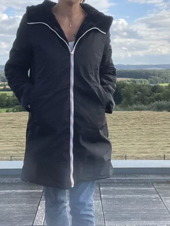 Melya Melody - Manteau long fourré fausse fourrure réversible imperméable noir - Curvy