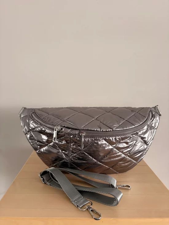 Sac banane XL matelassé effet doudoune argenté