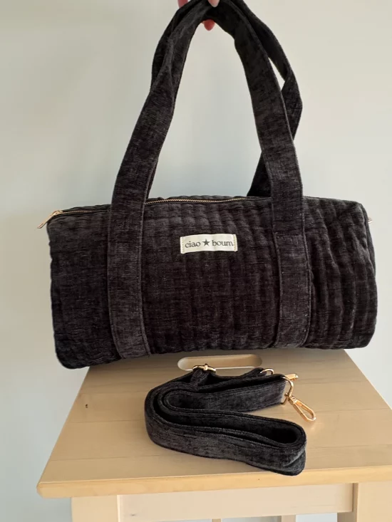 Sac week-end de voyage polochon velours cotelé texturé nuances de noirs